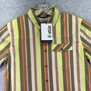 Stio Shirt Mens Large Faded Oak Stripe Green Curtis Camp Short Sleeve Outdoors